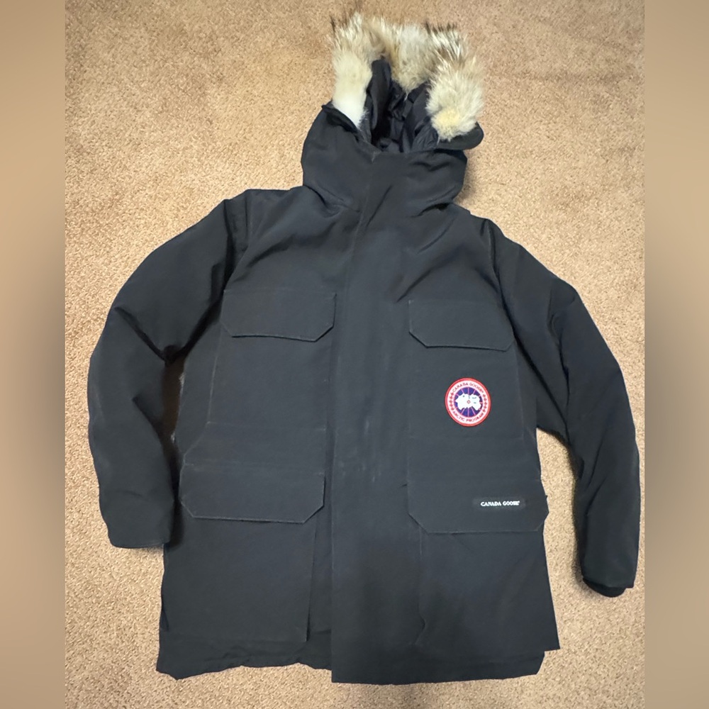 Canada Goose Black Kids Vintage Expedition Parka with Real Coyote Fur Trim.